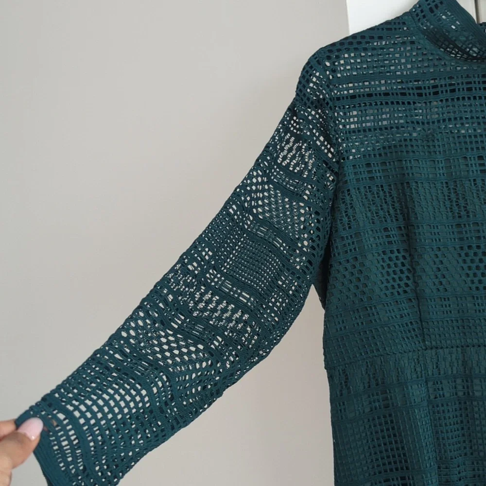 Dark green mesh pattern dress Large - Picture 3 of 8
